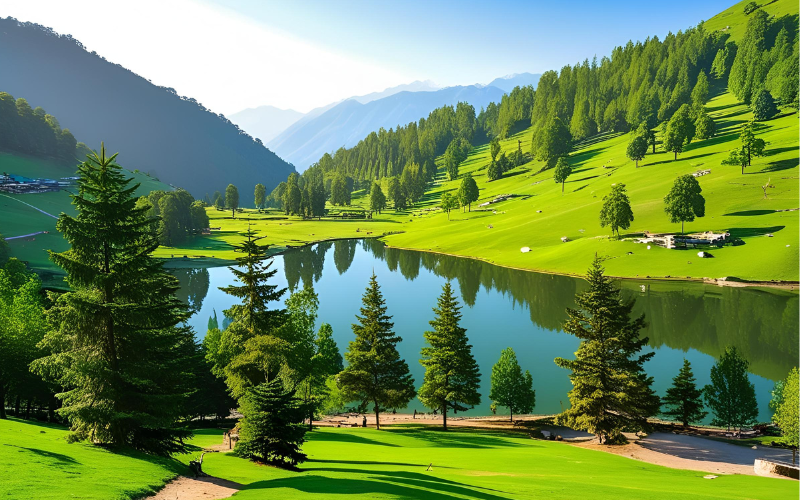 Mini Switzerland of India – green meadows and pine trees in Khajjiar, Himachal Pradesh