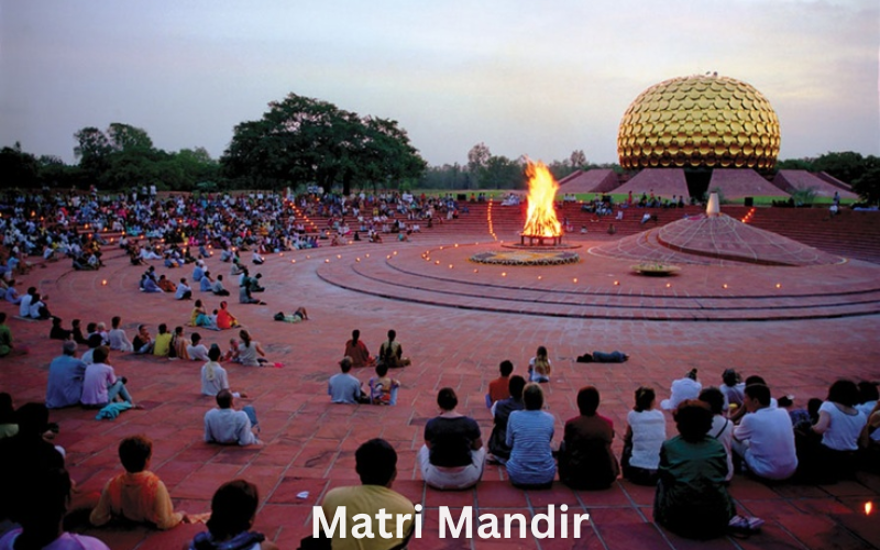 Matri Mandir Auroville under moonlight – peaceful night meditation site in Tamil Nadu
