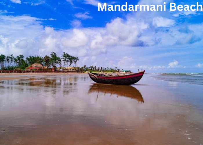 Peaceful seashore view of Mandarmani Beach, West Bengal – a serene and offbeat nature escape in India.