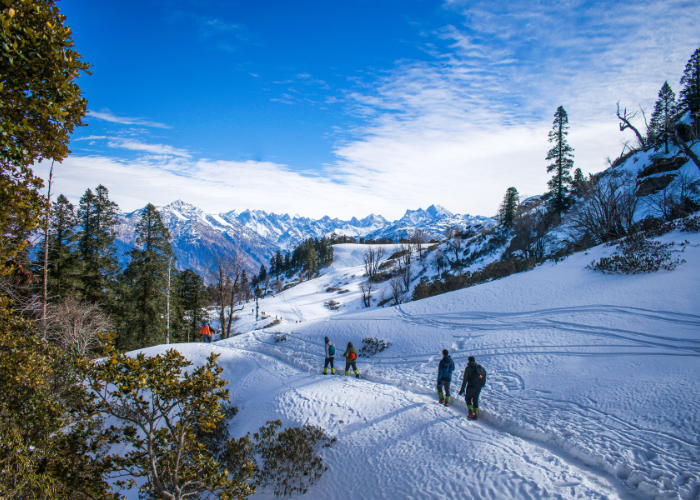 Early winter view of snow-capped Manali town and Solang Valley in November