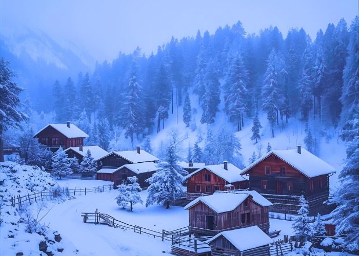 Snow-covered Gurez Valley with traditional wooden houses – Undiscovered winter destination in Kashmir