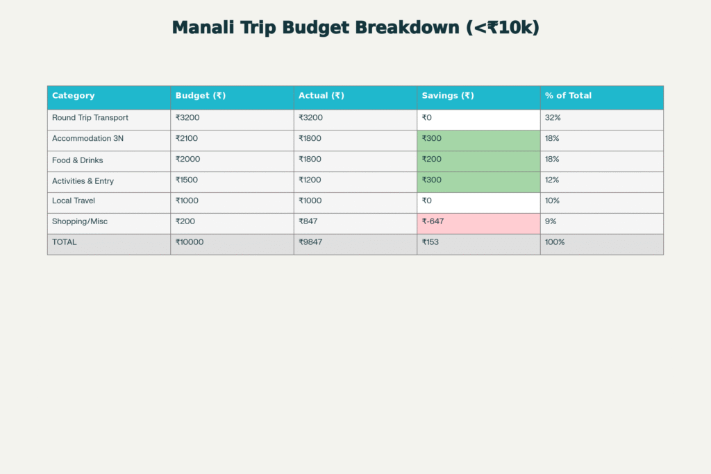 Manali budget travel planning guide with cost breakdown for Delhi to Manali trip