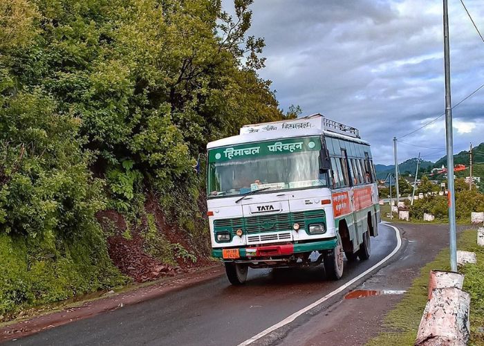 Delhi to Barot Valley bus route mountain road Himachal travel